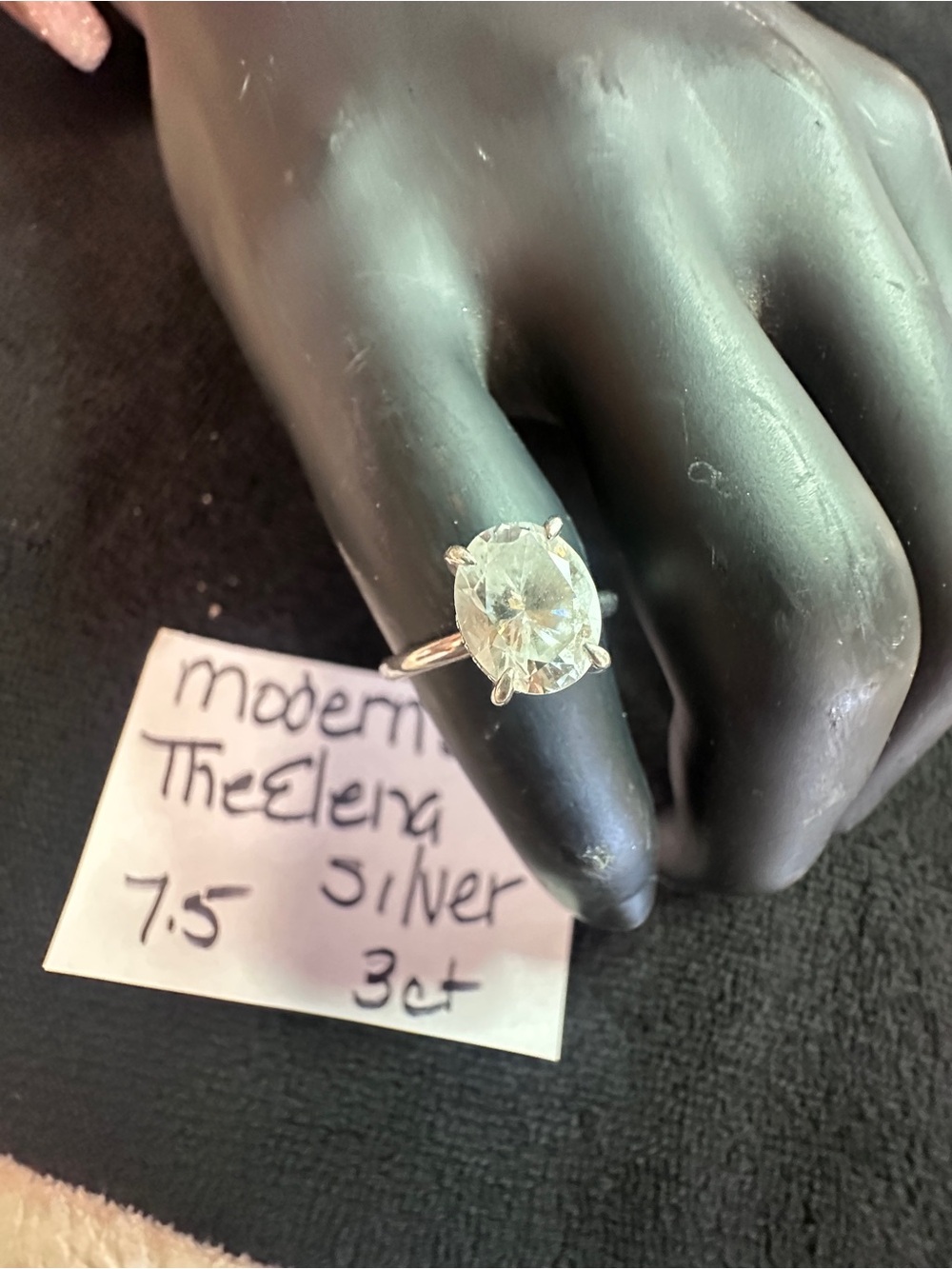 Modern Gents Oval Clear Stone Silver Ring - 3ct, Size 7.5